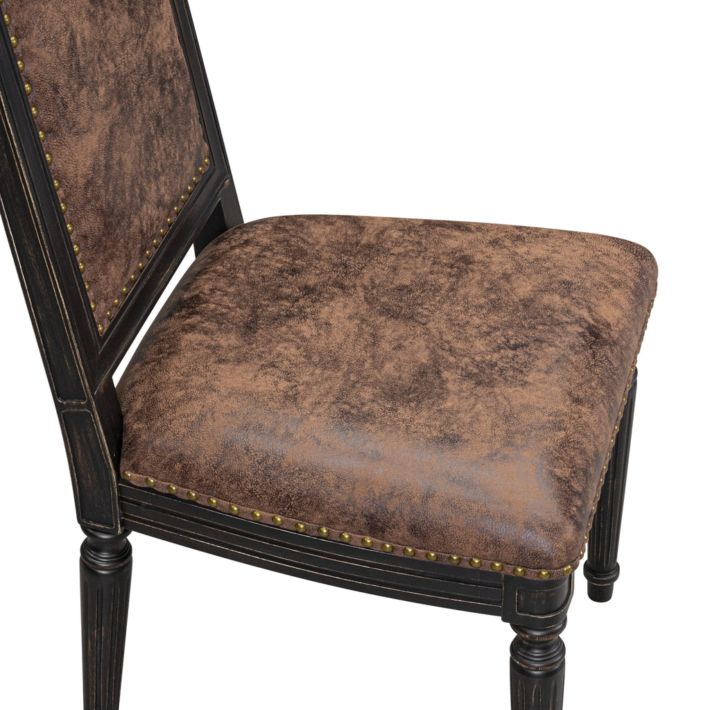 Luxe by East West Furniture NKTY5-SBB-33 5-piece Kitchen Table Set consists of a Modern Dining Table and 4 Brown Textured PU Leather Dining Chairs with High Back-Sand Blasting Black Finish