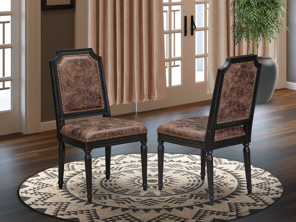 Luxe by East West Furniture NKTY7-SBB-33 7-piece Modern Dining Table Set includes a Kitchen Table and 6 Brown Textured PU Leather Dinner Chairs with High Back-Sand Blasting Black Finish