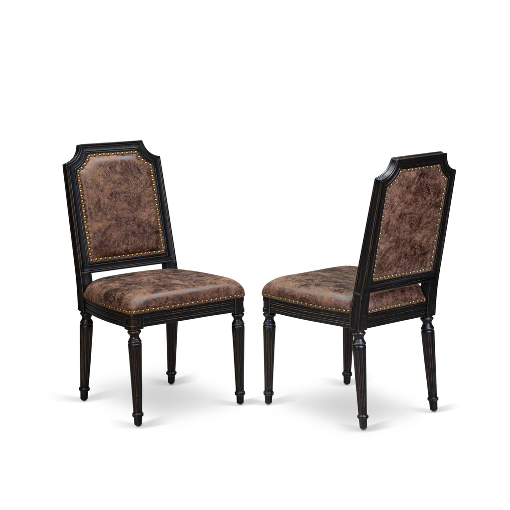 Luxe by East West Furniture NKTY7-SBB-33 7-piece Modern Dining Table Set includes a Kitchen Table and 6 Brown Textured PU Leather Dinner Chairs with High Back-Sand Blasting Black Finish