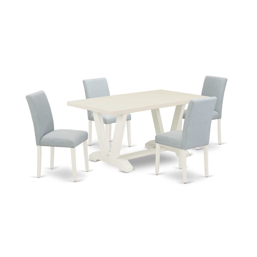 East West Furniture 5-Piece Dining Set Includes 4 Dining Room Chairs with Upholstered Seat and High Back and a Rectangular Dining Table - Linen White Finish