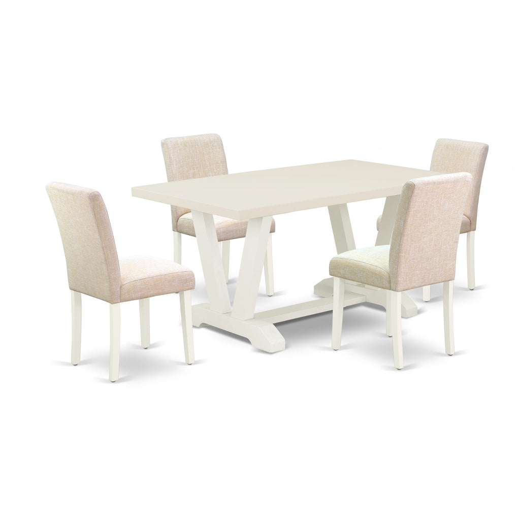 East West Furniture V026AB202-5 5-Pc Dinette Room Set - 4 Parson Dining Chairs and 1 Modern Rectangular Linen White Wooden Dining Table with High Chair Back - Linen White Finish