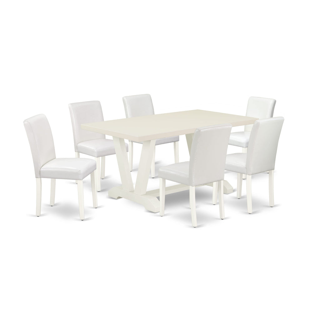 East West Furniture V026AB264-7 7-Piece Fashionable Kitchen Table Set a Superb Linen White Dining Room Table Top and 6 Excellent Pu Leather Padded Chairs with Stylish Chair Back