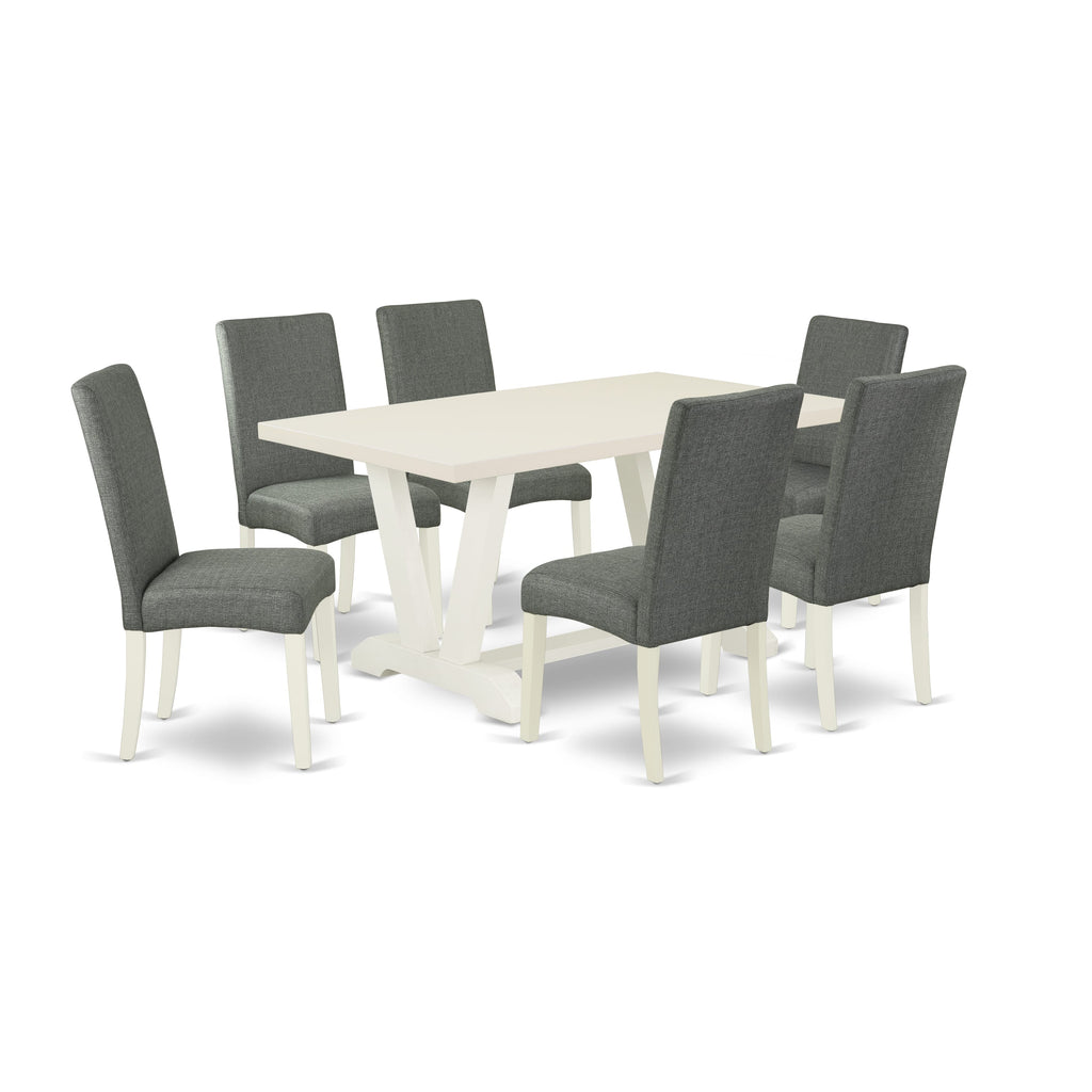 East West Furniture V026DR207-7 - 7-Piece Modern Dining Table Set - 6 Parson Chairs and Small Rectangular Table Hardwood Structure