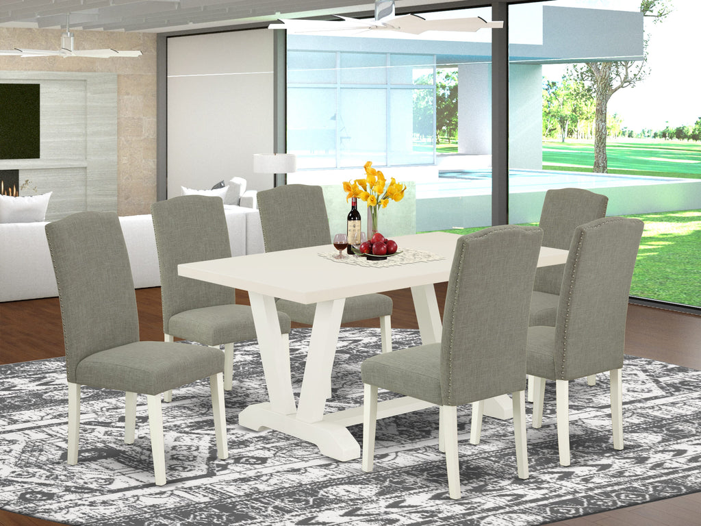 East West Furniture V026EN206-7 - 7-Piece Modern Dining Table Set - 6 Upholstered Dining Chairs and a Rectangular Table Hardwood Frame