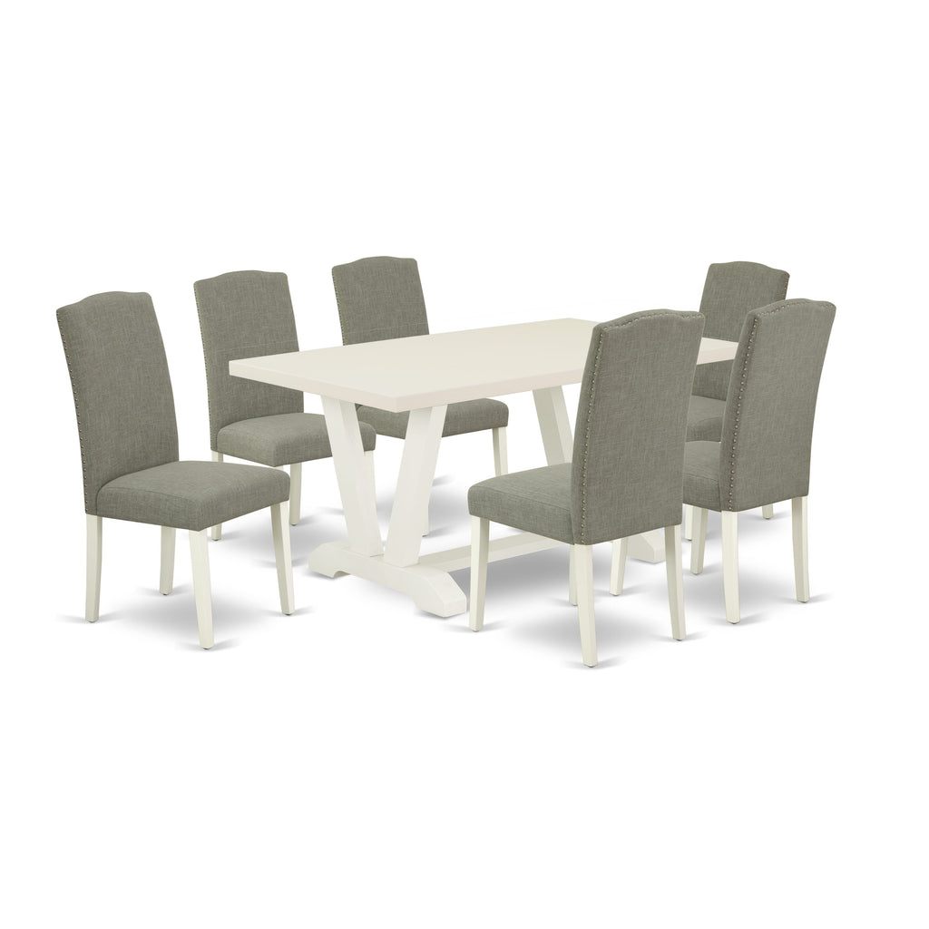 East West Furniture V026EN206-7 - 7-Piece Modern Dining Table Set - 6 Upholstered Dining Chairs and a Rectangular Table Hardwood Frame