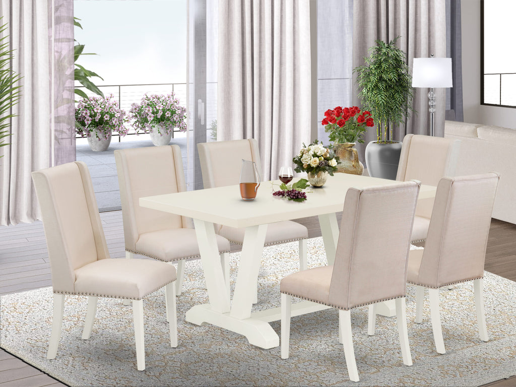 East West Furniture V026FL201-7 - 7-Piece Kitchen Table Set - 6 Parson Chairs and Dinner Table Hardwood Structure