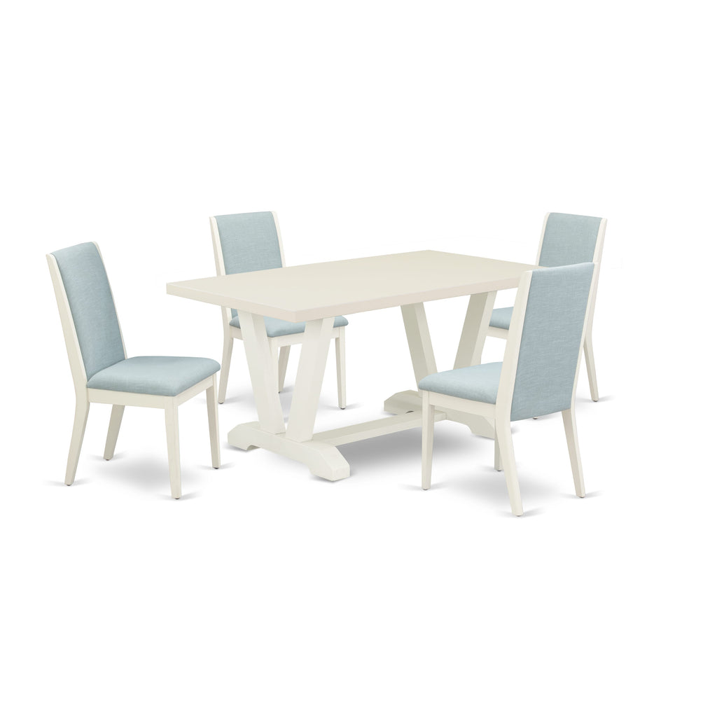 East West Furniture V026LA015-5 5Pc Kitchen Table Set Includes a Wood Table and 4 Parson Dining Chairs with Baby Blue Color Linen Fabric