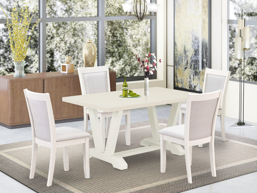 East West Furniture V026MZ001-5 5 Piece Dining Table Set for 4 Includes a Rectangle Kitchen Table with V-Legs and 4 Cream Linen Fabric Upholstered Chairs, 36x60 Inch, Multi-Color