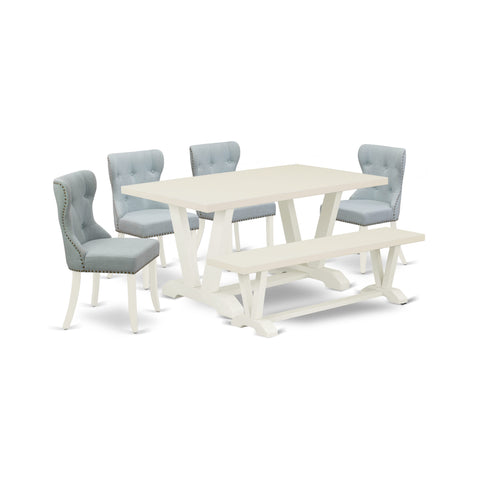 East West Furniture 7-Piece Oval Linen White Finish Solid Wood Top Dining Table With 6 Chairs With Butterfly Leaf Lattice Back Avsi7 Lwh 15 440 Hd East West Furniture 7-Piece Oval Linen White Finish Solid Wood Top Dining Table With 6 Chairs With Butterfly Leaf Lattice Back Avsi7 Lwh 15 440 Hd