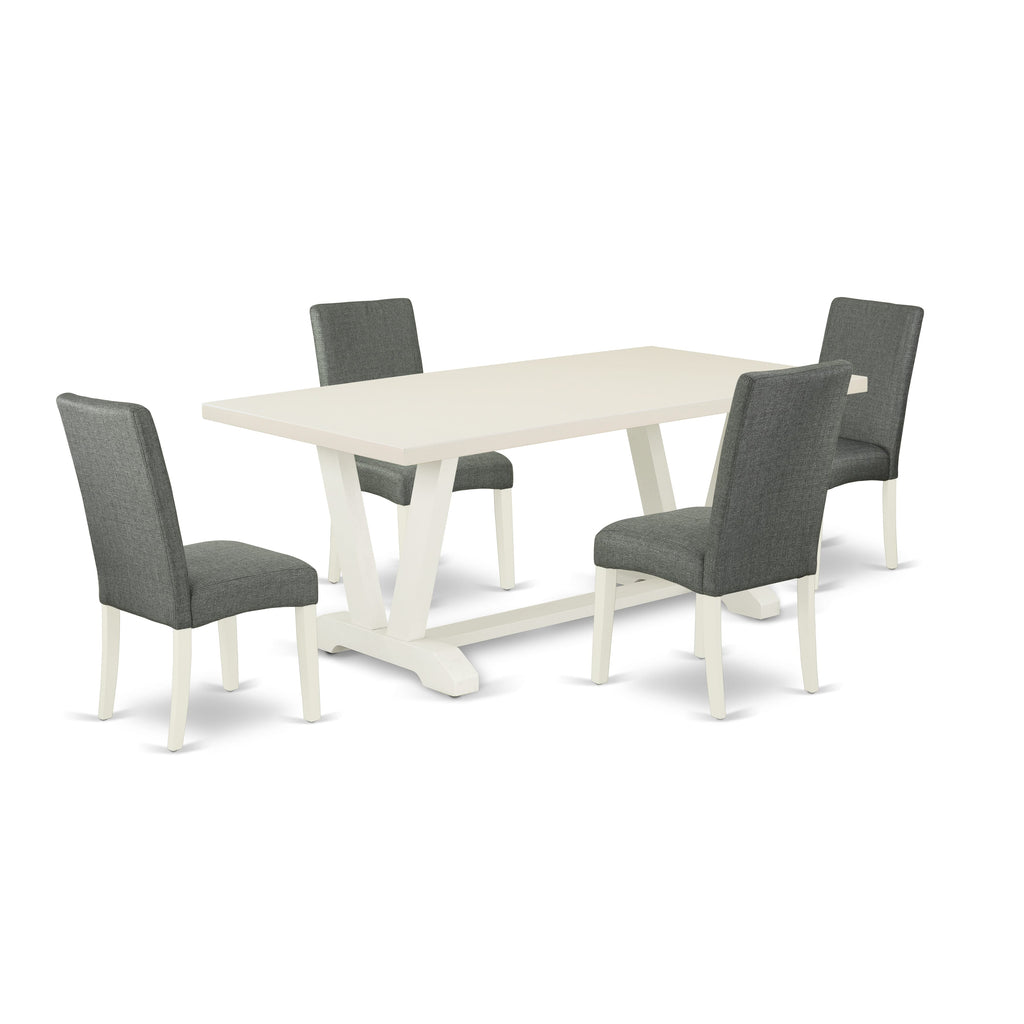 East West Furniture V027DR207-5 5 Piece Dining Room Furniture Set Includes a Rectangle Dining Table with V-Legs and 4 Gray Linen Fabric Upholstered Parson Chairs