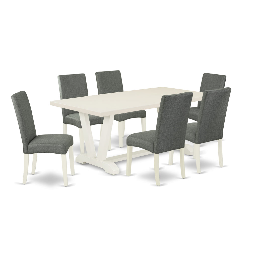 East West Furniture V027DR207-7 7 Piece Kitchen Table Set Consist of a Rectangle Dining Table with V-Legs and 6 Gray Linen Fabric Parson Dining Room Chairs