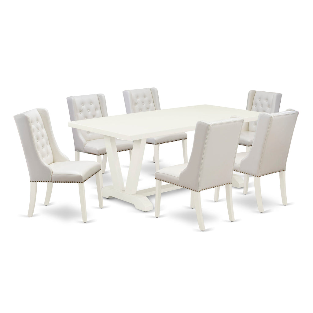 East West Furniture V027FO244-7 7 Piece Dinette Set Consist of a Rectangle Dining Room Table with V-Legs and 6 Light grey Faux Leather Parson Dining Chairs