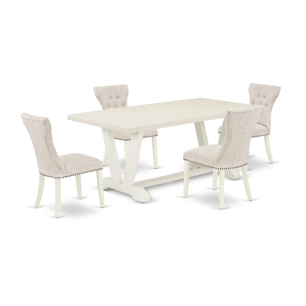 East West Furniture V027GA235-5 5 Piece Dining Set Includes a Rectangle Dining Room Table with V-Legs and 4 Doeskin Linen Fabric Upholstered Parson Chairs