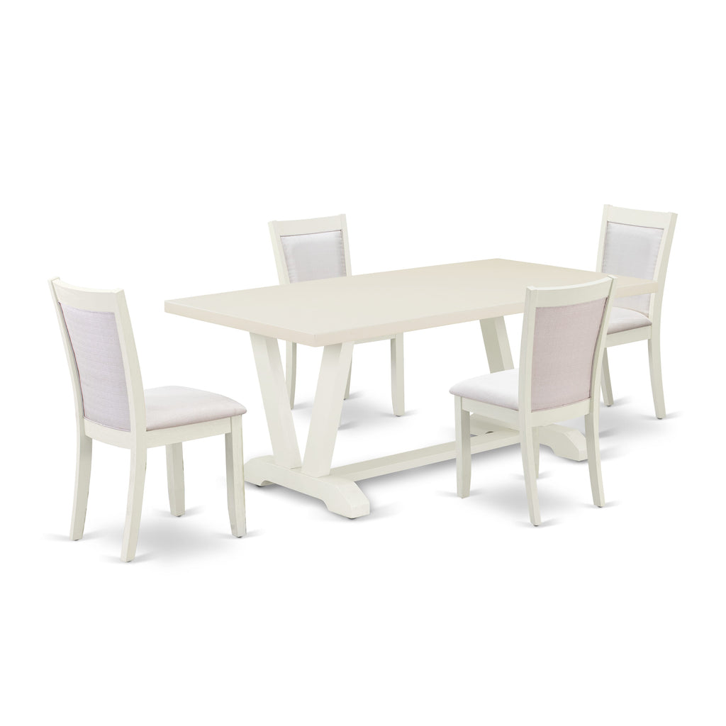 East West Furniture V027MZ001-5 5 Piece Dining Room Furniture Set Includes a Rectangle Dining Table with V-Legs and 4 Cream Linen Fabric Parsons Chairs, 40x72 Inch, Multi-Color