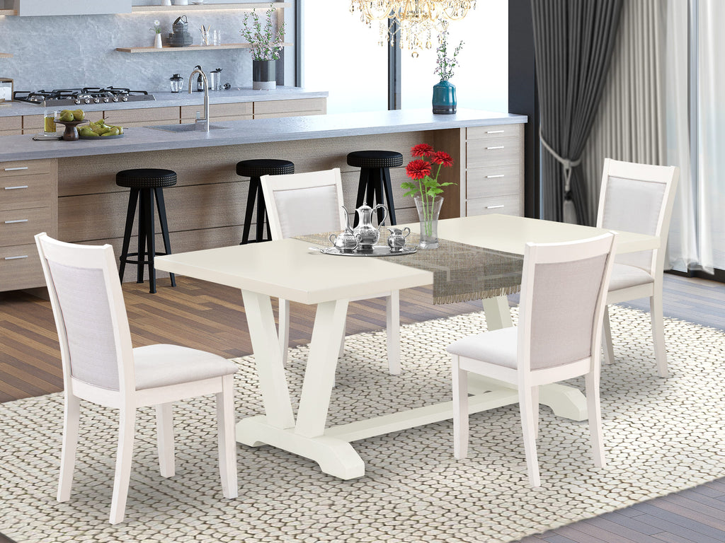 East West Furniture V027MZ001-5 5 Piece Dining Room Furniture Set Includes a Rectangle Dining Table with V-Legs and 4 Cream Linen Fabric Parsons Chairs, 40x72 Inch, Multi-Color