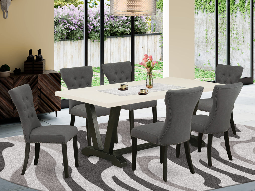 East West Furniture V626Ga650-7 - 7-Piece Dining Room Set - 6 Parson Dining Chairs and Dining Room Table Solid Wood Structure