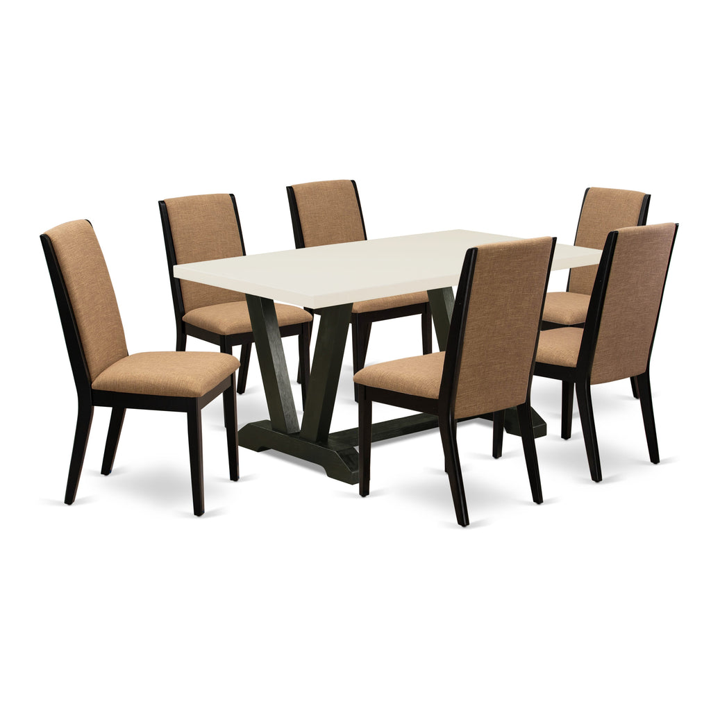 East West Furniture V626LA147-7 7-Piece Amazing Dining Table Set a Great Linen White Kitchen Rectangular Table Top and 6 Stunning Linen Fabric Dining Chairs with Stylish Chair Back