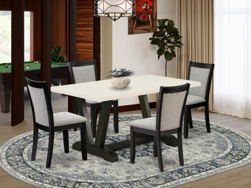 East West Furniture V626MZ606-5 5 Piece Dining Room Furniture Set Includes a Rectangle Dining Table with V-Legs and 4 Shitake Linen Fabric Parsons Chairs, 36x60 Inch, Multi-Color