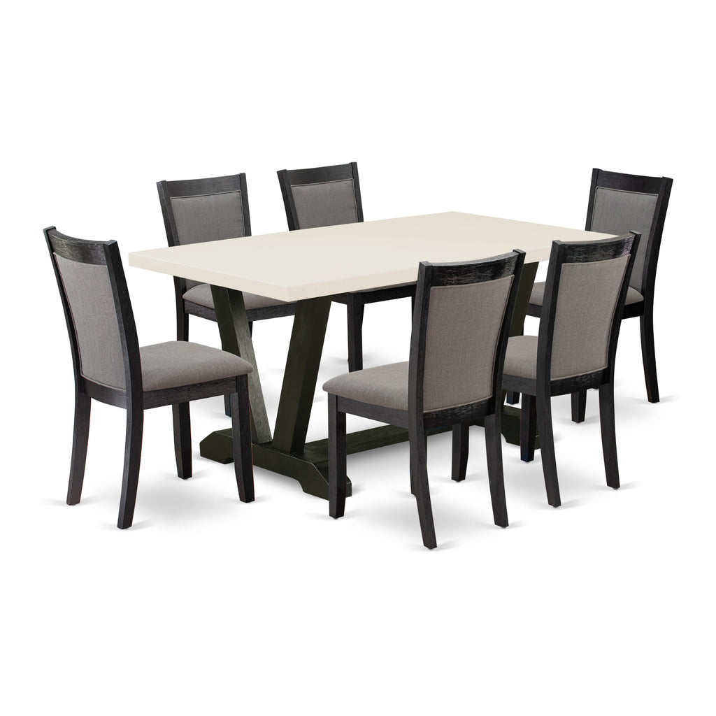 East West Furniture V626MZ650-7 7 Piece Dinette Set Consist of a Rectangle Dining Room Table with V-Legs and 6 Dark Gotham Grey Linen Fabric Parsons Dining Chairs, 36x60 Inch, Multi-Color