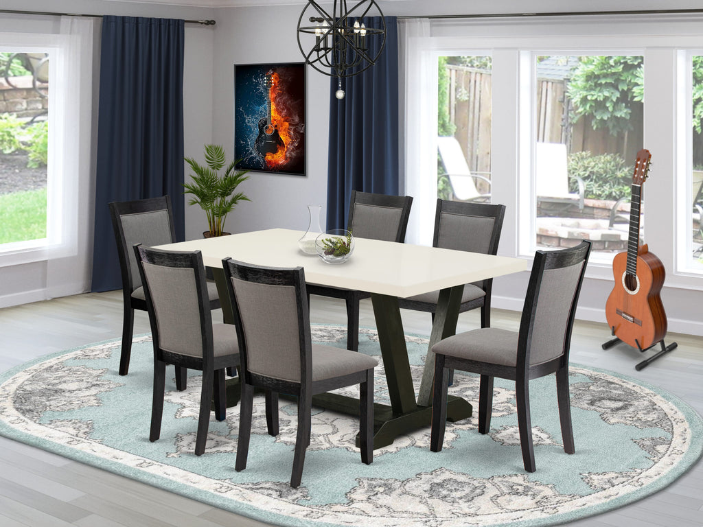 East West Furniture V626MZ650-7 7 Piece Dinette Set Consist of a Rectangle Dining Room Table with V-Legs and 6 Dark Gotham Grey Linen Fabric Parsons Dining Chairs, 36x60 Inch, Multi-Color