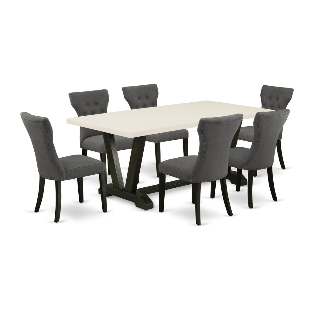 East West Furniture V627GA650-7 7 Piece Kitchen Table Set Consist of a Rectangle Dining Table with V-Legs and 6 Dark Gotham Linen Fabric Parson Dining Chairs, 40x72 Inch, Multi-Color