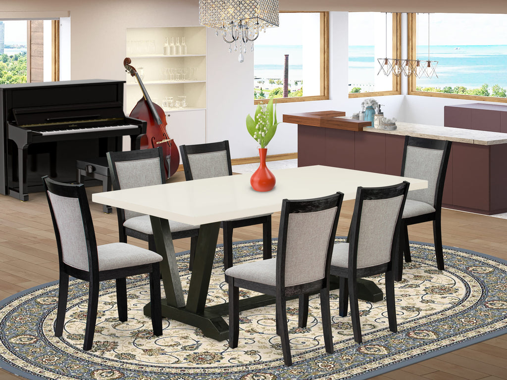 East West Furniture V627MZ606-7 7 Piece Modern Dining Table Set Consist of a Rectangle Wooden Table with V-Legs and 6 Shitake Linen Fabric Parsons Dining Chairs, 40x72 Inch, Multi-Color