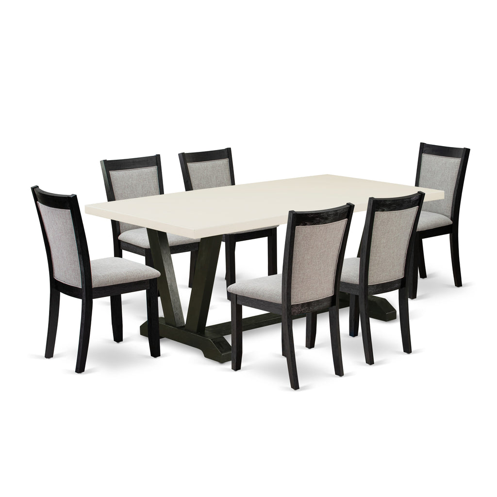 East West Furniture V627MZ606-7 7 Piece Modern Dining Table Set Consist of a Rectangle Wooden Table with V-Legs and 6 Shitake Linen Fabric Parsons Dining Chairs, 40x72 Inch, Multi-Color