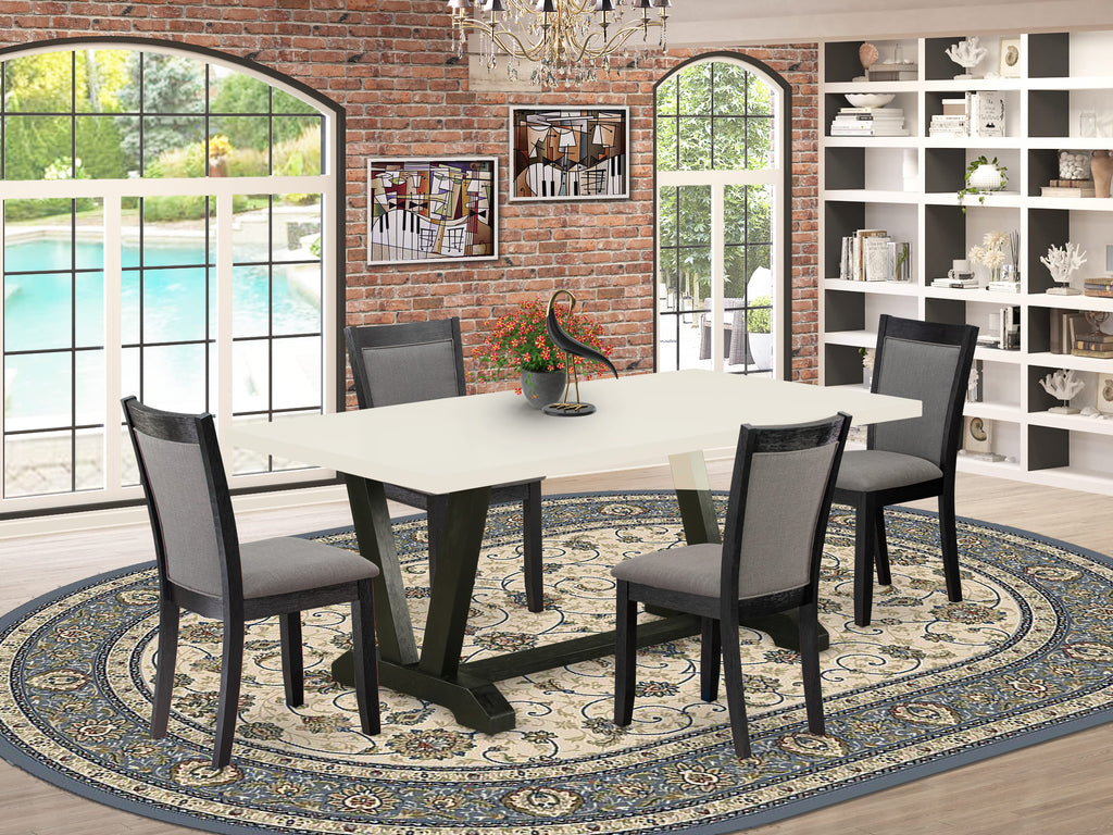 East West Furniture V627MZ650-5 5 Piece Dining Room Table Set Includes a Rectangle Kitchen Table with V-Legs and 4 Dark Gotham Grey Linen Fabric Parsons Chairs, 40x72 Inch, Multi-Color