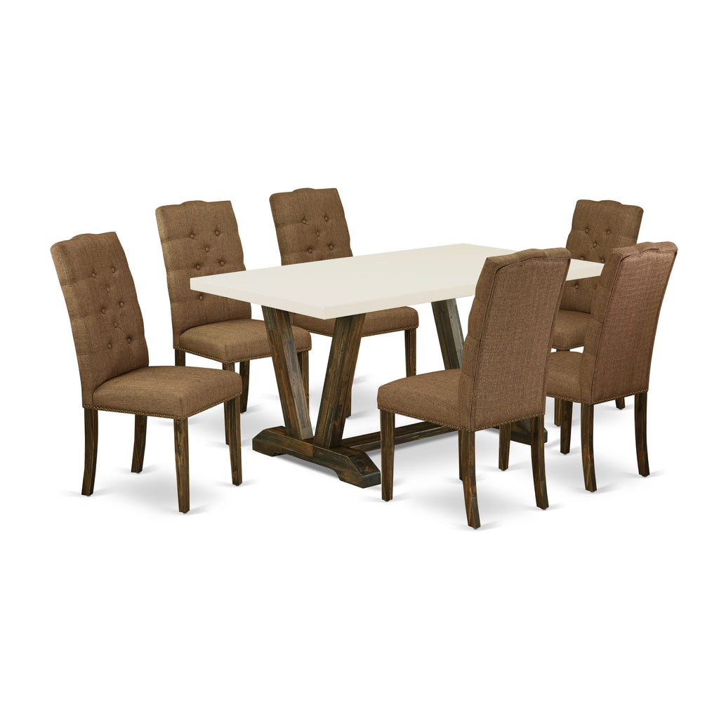 East West Furniture V726EL718-7 - 7-Piece Small Dining Table Set - 6 Dining Room Chairs and a Rectangular Dining Table Solid Wood Frame