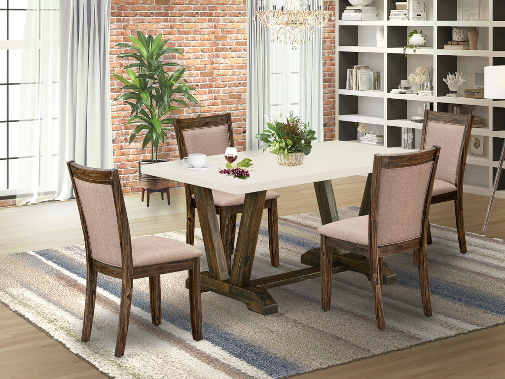East West Furniture V726MZ716-5 5 Piece Dinette Set for 4 Includes a Rectangle Dining Table with V-Legs and 4 Dark Khaki Linen Fabric Parson Dining Room Chairs, 36x60 Inch, Multi-Color
