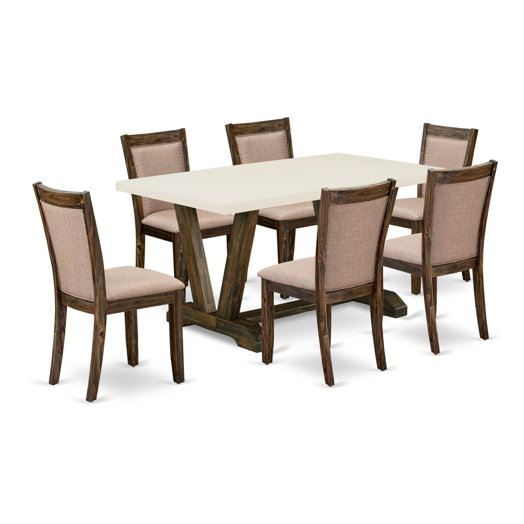 East West Furniture V726MZ716-7 7 Piece Dining Table Set Consist of a Rectangle Dining Room Table with V-Legs and 6 Dark Khaki Linen Fabric Upholstered Chairs, 36x60 Inch, Multi-Color