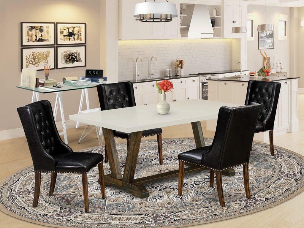 East West Furniture V727FO749-5 5 Piece Dining Set Includes a Rectangle Dining Room Table with V-Legs and 4 Black Faux Leather Upholstered Parson Chairs, 40x72 Inch, Multi-Color