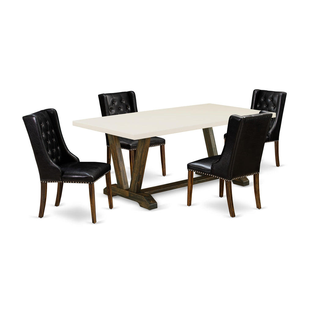 East West Furniture V727FO749-5 5 Piece Dining Set Includes a Rectangle Dining Room Table with V-Legs and 4 Black Faux Leather Upholstered Parson Chairs, 40x72 Inch, Multi-Color