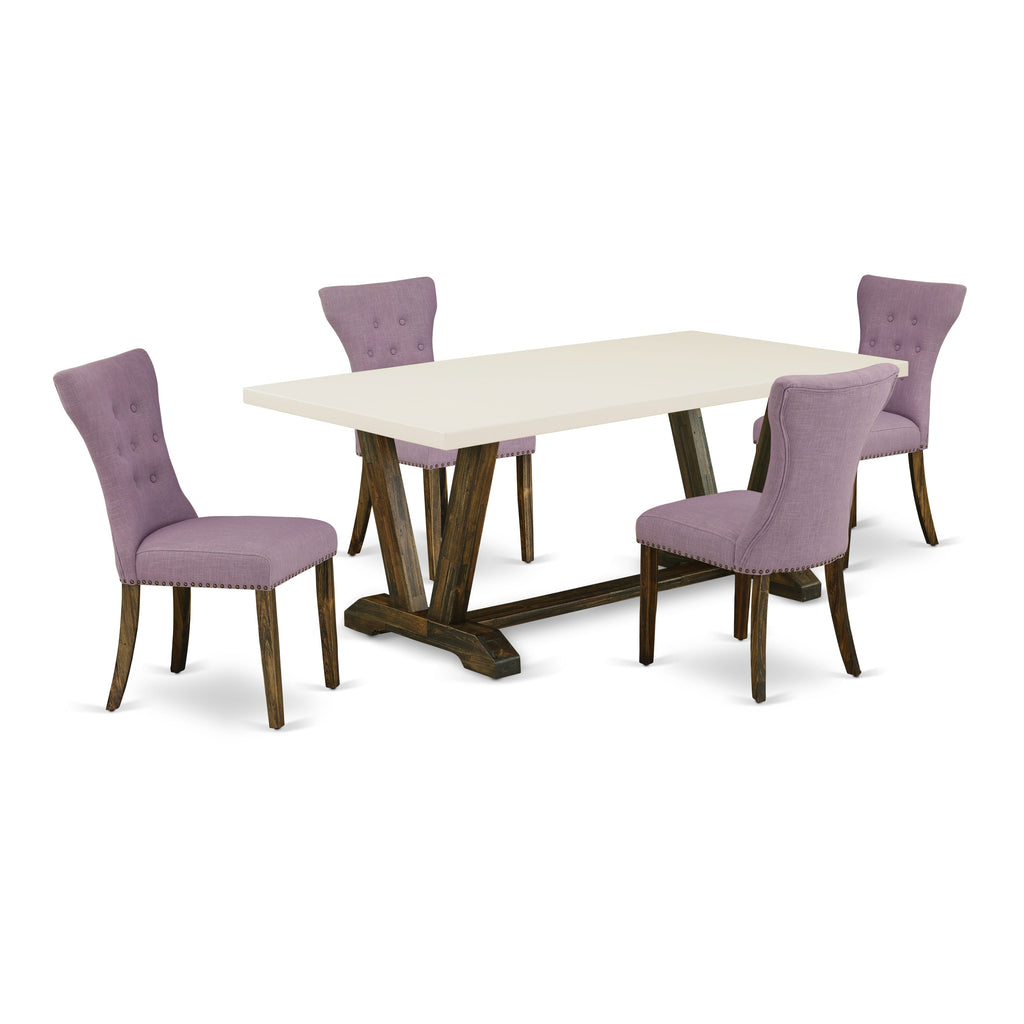 East West Furniture V727GA740-5 5 Piece Kitchen Table & Chairs Set Includes a Rectangle Dining Room Table with V-Legs and 4 Dahlia Linen Fabric Parsons Chairs, 40x72 Inch, Multi-Color
