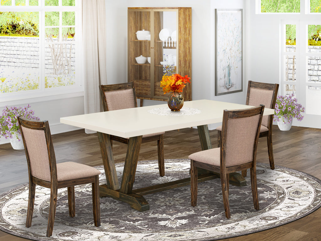 East West Furniture V727MZ716-5 5 Piece Dining Table Set for 4 Includes a Rectangle Kitchen Table with V-Legs and 4 Dark Khaki Linen Fabric Parson Dining Chairs