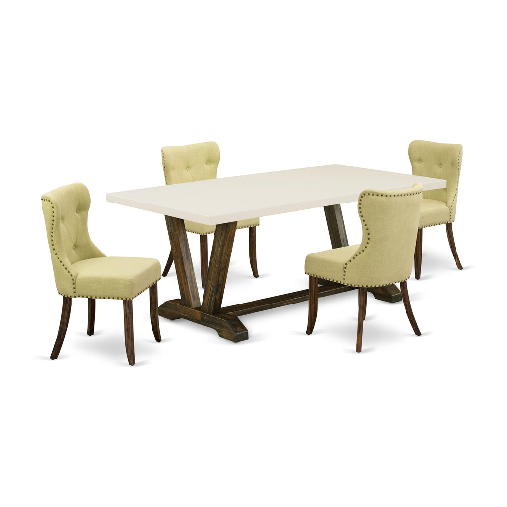 East West Furniture V727SI737-5 5 Piece Dining Table Set for 4 Includes a Rectangle Kitchen Table with V-Legs and 4 Limelight Linen Fabric Parson Dining Chairs, 40x72 Inch, Multi-Color