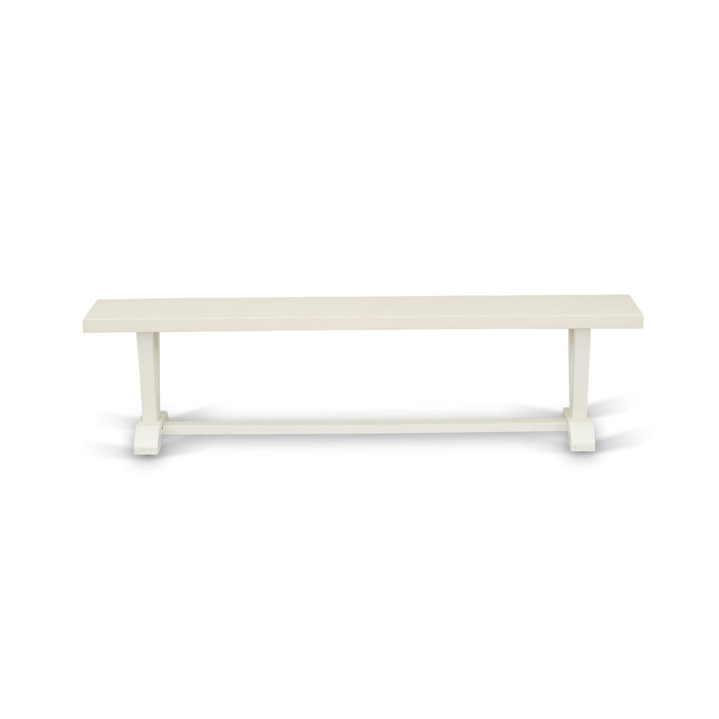 East West Furniture V027MZ001-6 6 Piece Dining Set Contains a Rectangle Dining Room Table with V-Legs and 4 Cream Linen Fabric Upholstered Chairs with a Bench, 40x72 Inch, Multi-Color