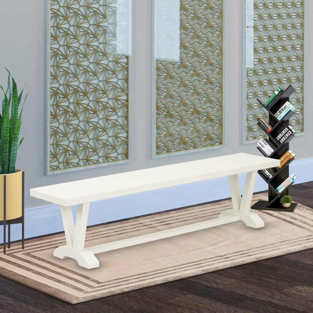 East West Furniture V027MZ001-6 6 Piece Dining Set Contains a Rectangle Dining Room Table with V-Legs and 4 Cream Linen Fabric Upholstered Chairs with a Bench, 40x72 Inch, Multi-Color