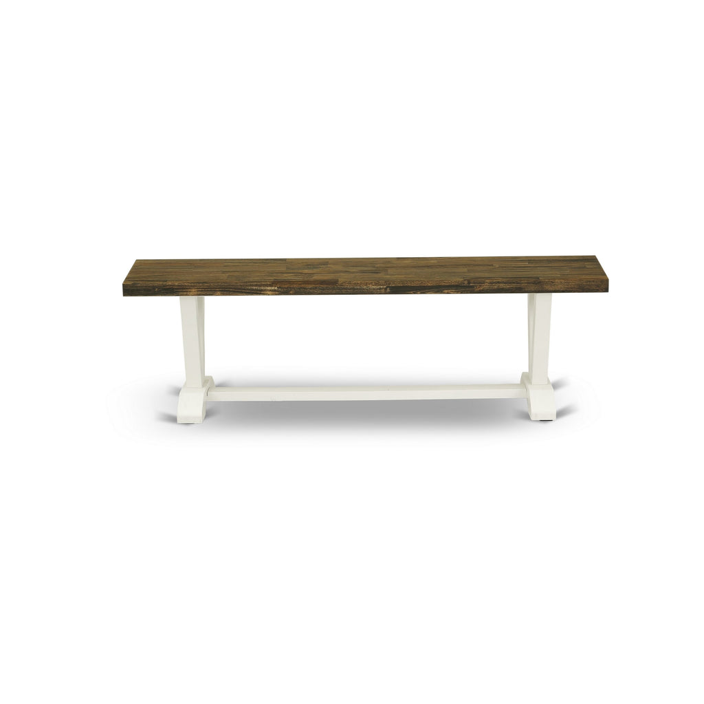 East West Furniture V076EN206-6 6-Piece Rectangular Table Set With Wood Dining Table and Wood Bench - 4 Linen Fabric kitchen chairs (linen white Finish)