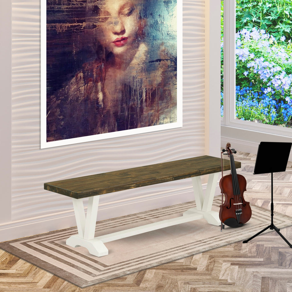East West Furniture VB076 V-Style Modern Dining Table Bench with Wood Seat