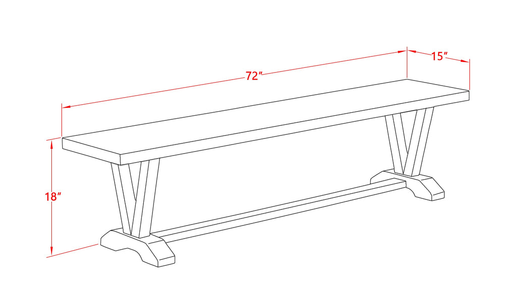 East West Furniture VB097 V-Style Dining Table Bench with Wooden Seat