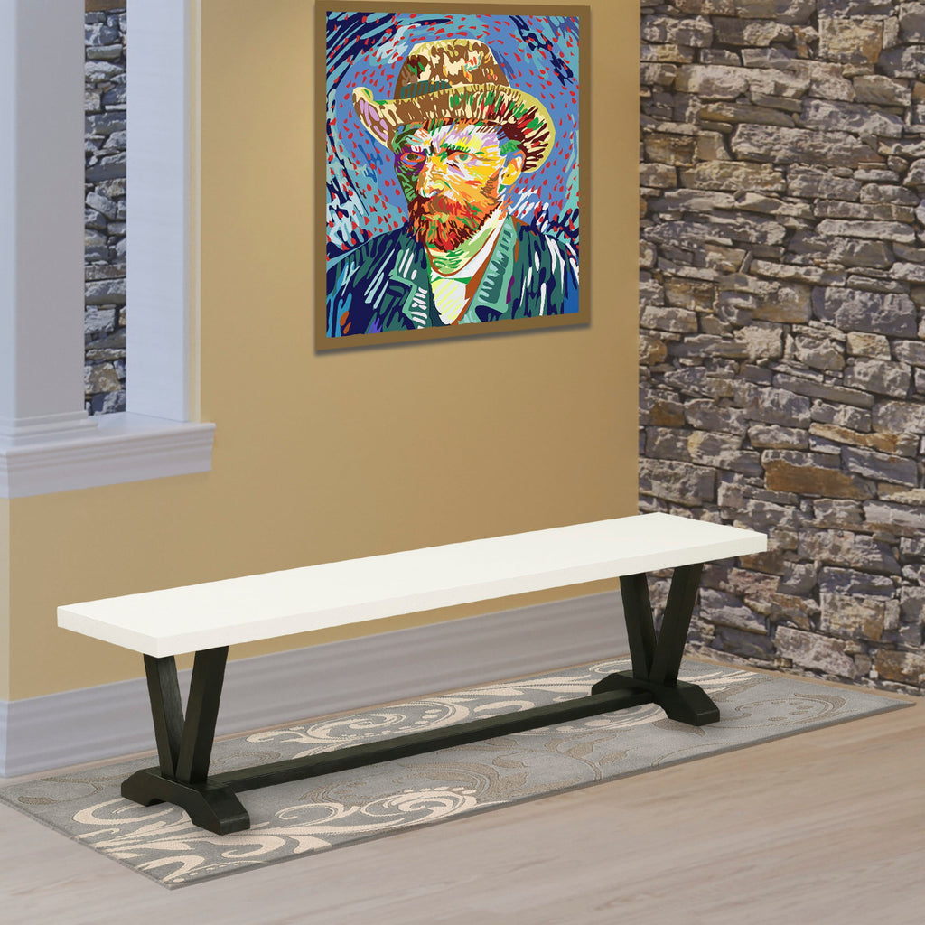 East West Furniture V627MZ606-6 6 Piece Dining Set Contains a Rectangle Dining Room Table with V-Legs and 4 Shitake Linen Fabric Parson Chairs with a Bench, 40x72 Inch, Multi-Color