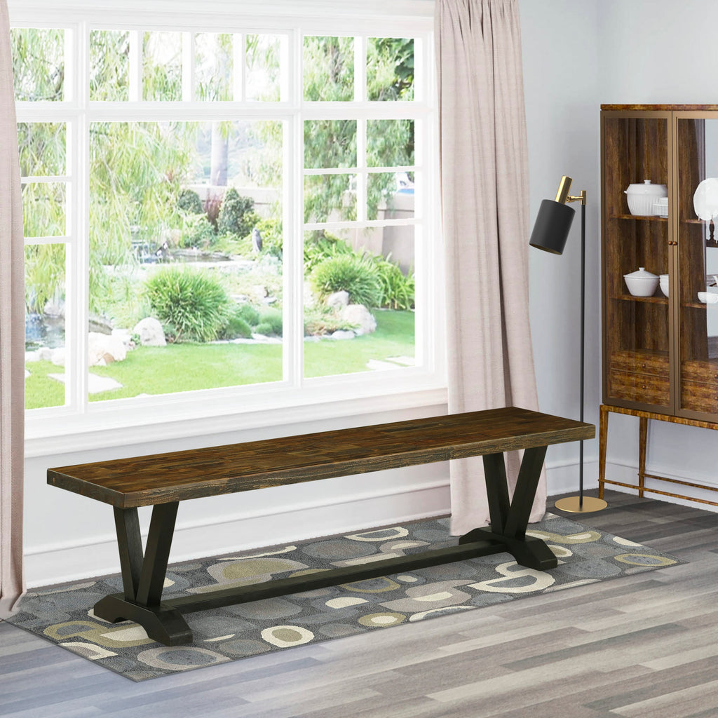 East West Furniture VB677 V-Style Modern Dining Table Bench with Wood Seat