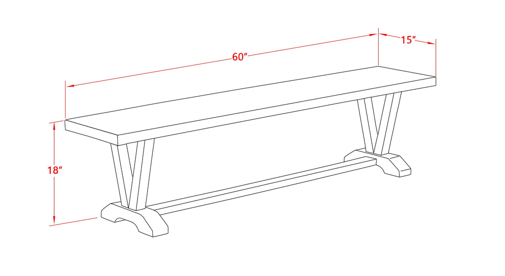 East West Furniture V726MZN32-6 6 Piece Dining Table Set Contains a Rectangle Kitchen Table with V-Legs and 4 Light Beige Linen Fabric Parson Chairs with a Bench