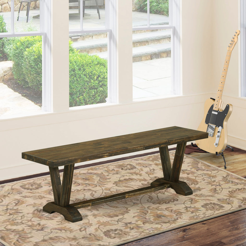 East West Furniture VB776 V-Style Mid Century Modern Dining Bench with Wooden Seat