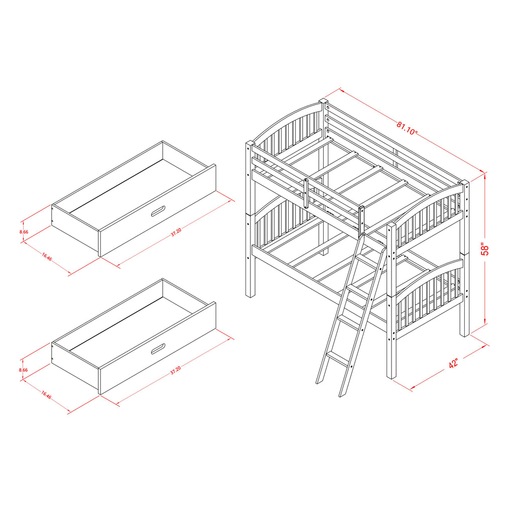 East West Furniture Verona Twin Bunk Bed in Java Finish with Under Drawer