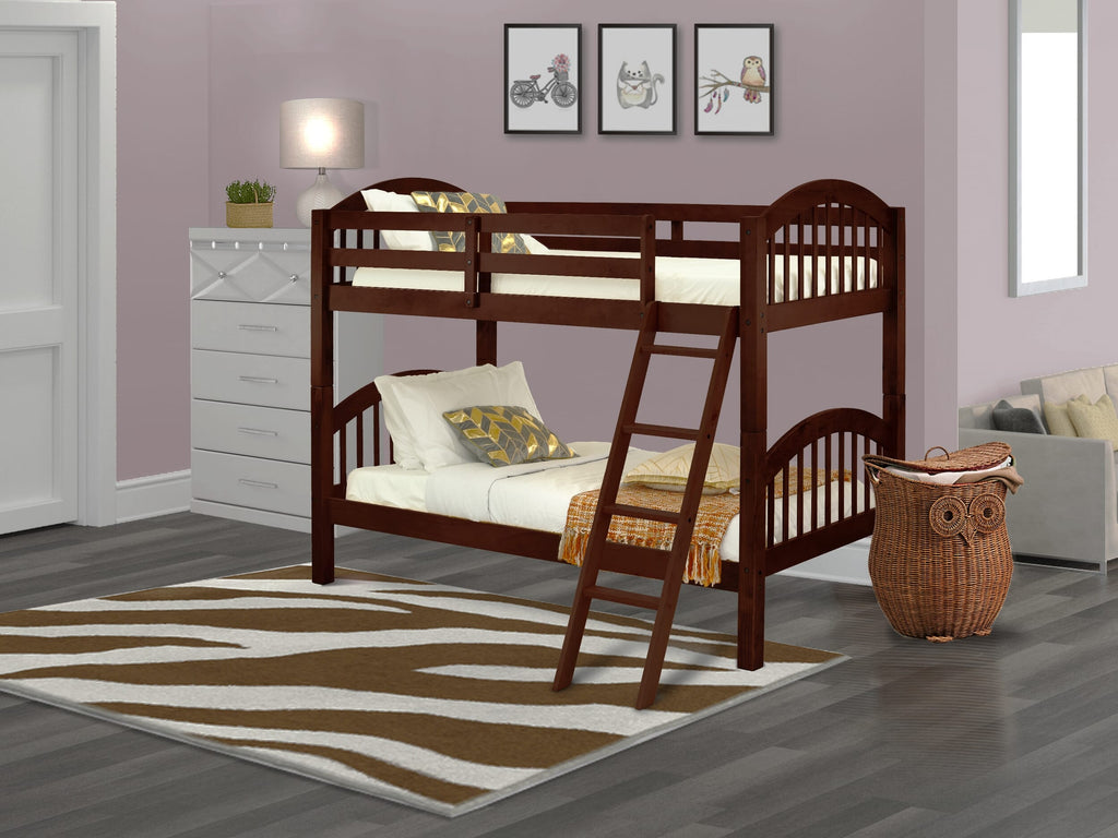 East West Furniture Verona Twin Bunk Bed in Java Finish with Under Drawer