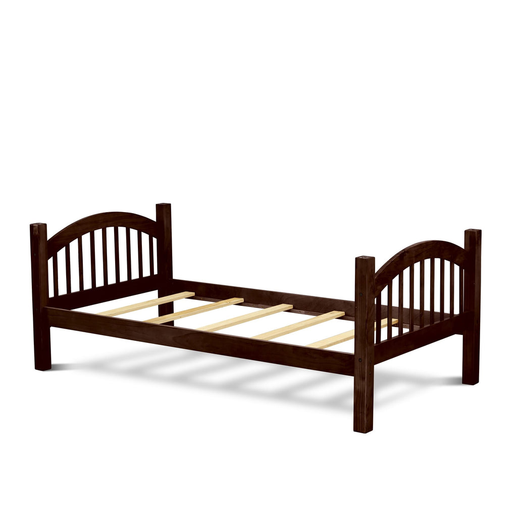 East West Furniture Verona Twin Bunk Bed in Java Finish with Under Drawer