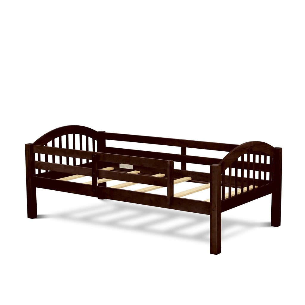 East West Furniture Verona Twin Bunk Bed in Java Finish with Under Drawer
