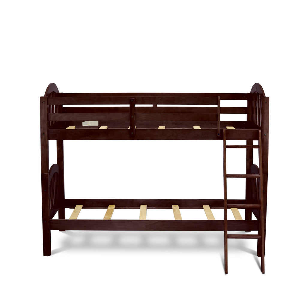 East West Furniture Verona Twin Bunk Bed in Java Finish with Under Drawer